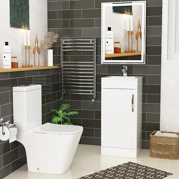 Small Bathroom Suite - Floor Standing Cabinet and Close Coupled Toilet