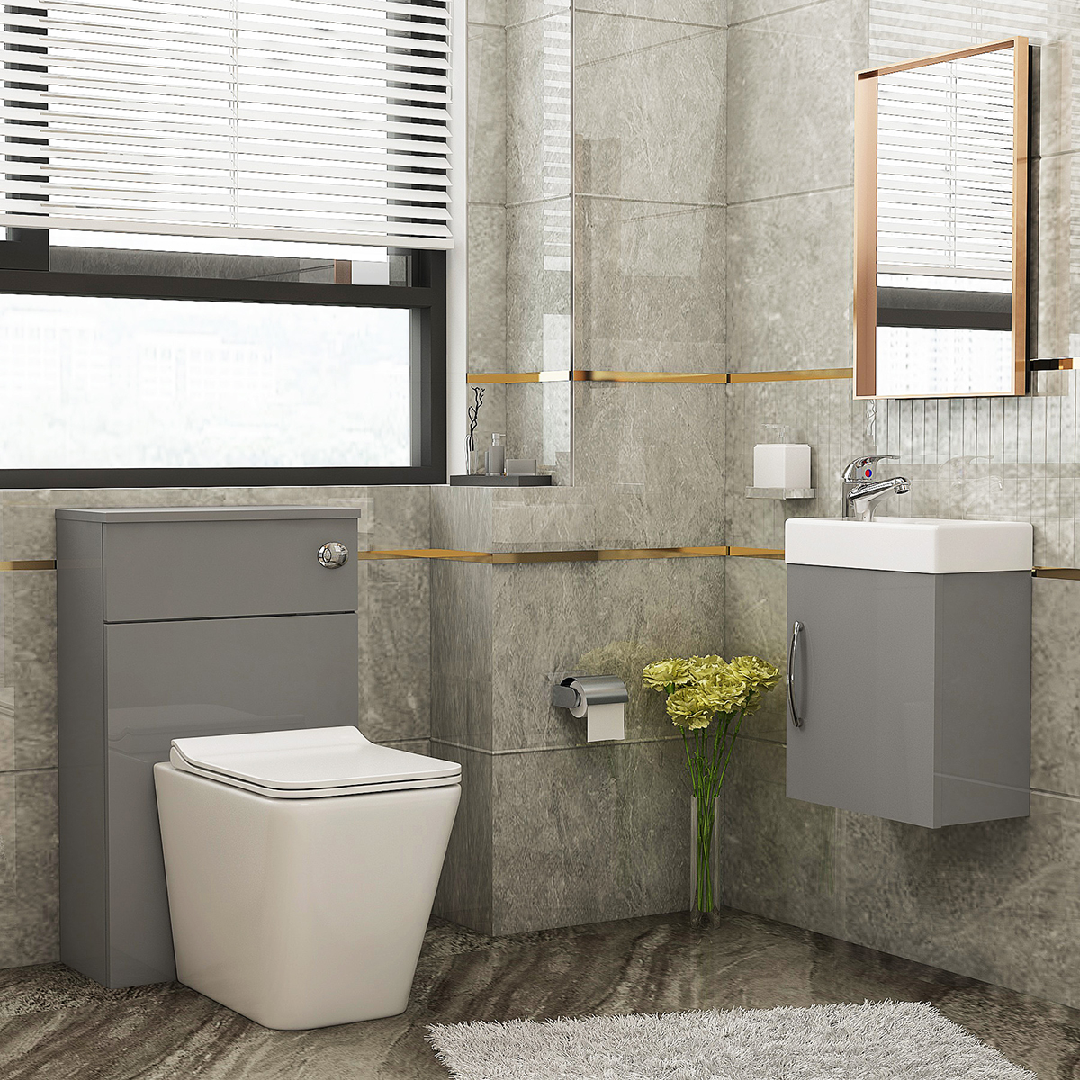 Small Bathroom Suites - Wall Hung Vanity Unit, WC Unit & BTW Toilet