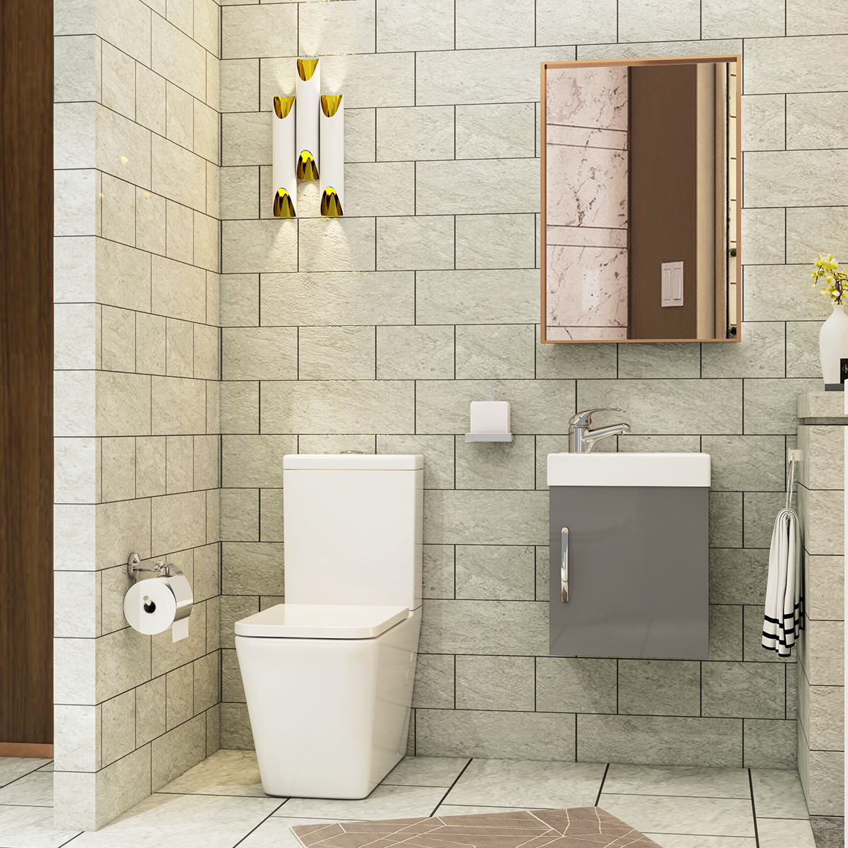 Small Bathroom Suites - Wall Hung Vanity Unit, Close Coupled Toilet
