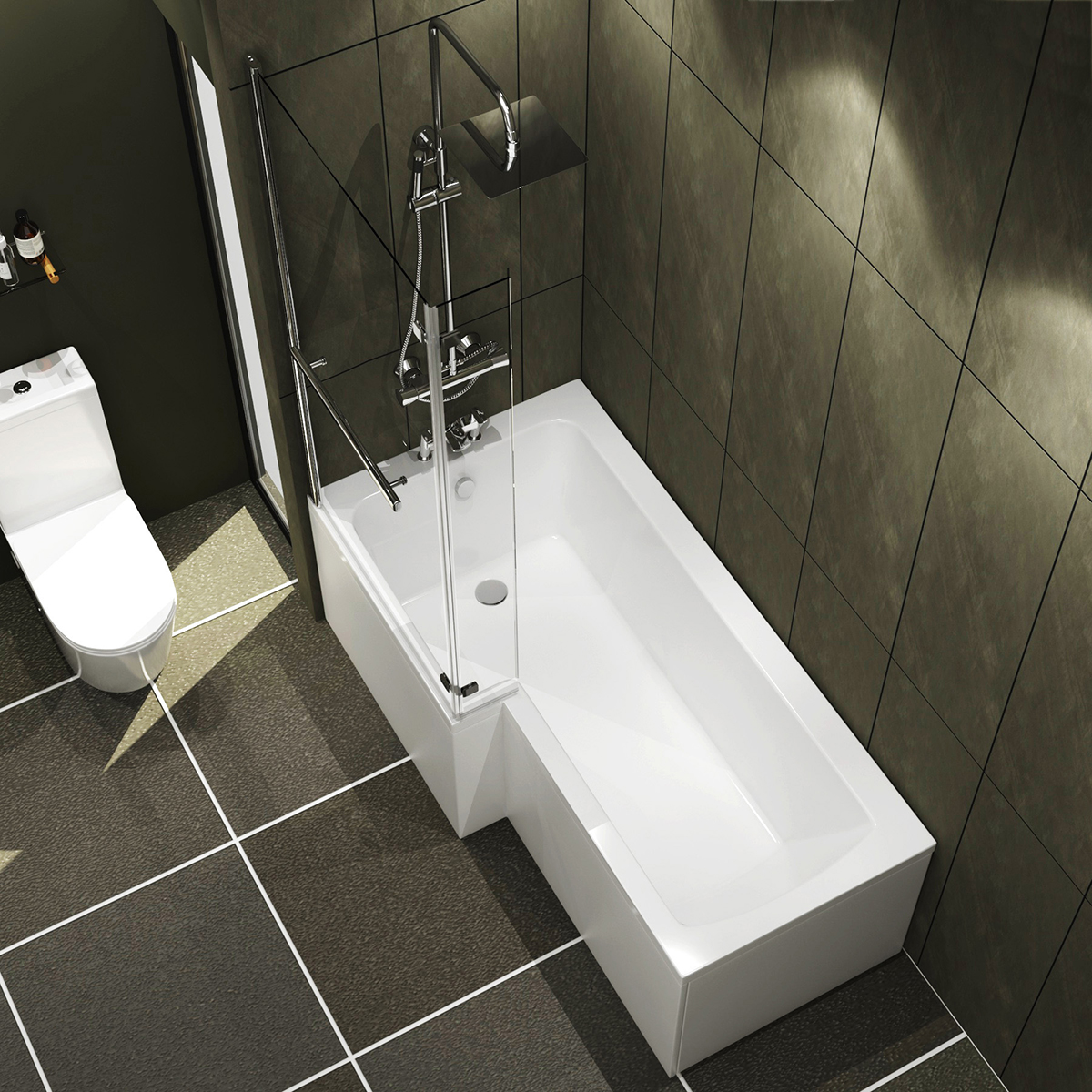 L Shaped Shower Bath with Flipper Screen - Royal Bathrooms