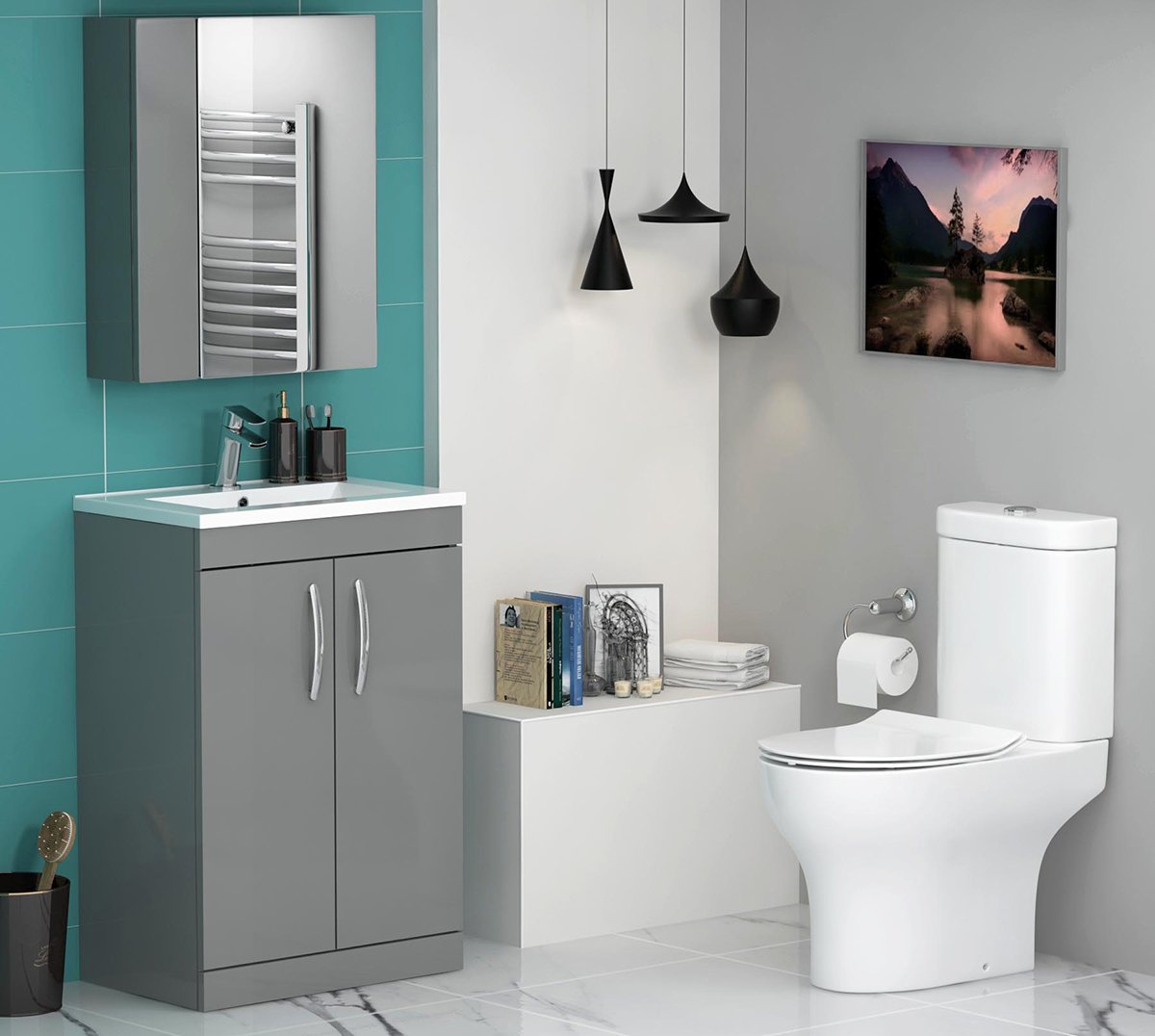 Gloss Grey Vanity Unit and Close Coupled Toilet