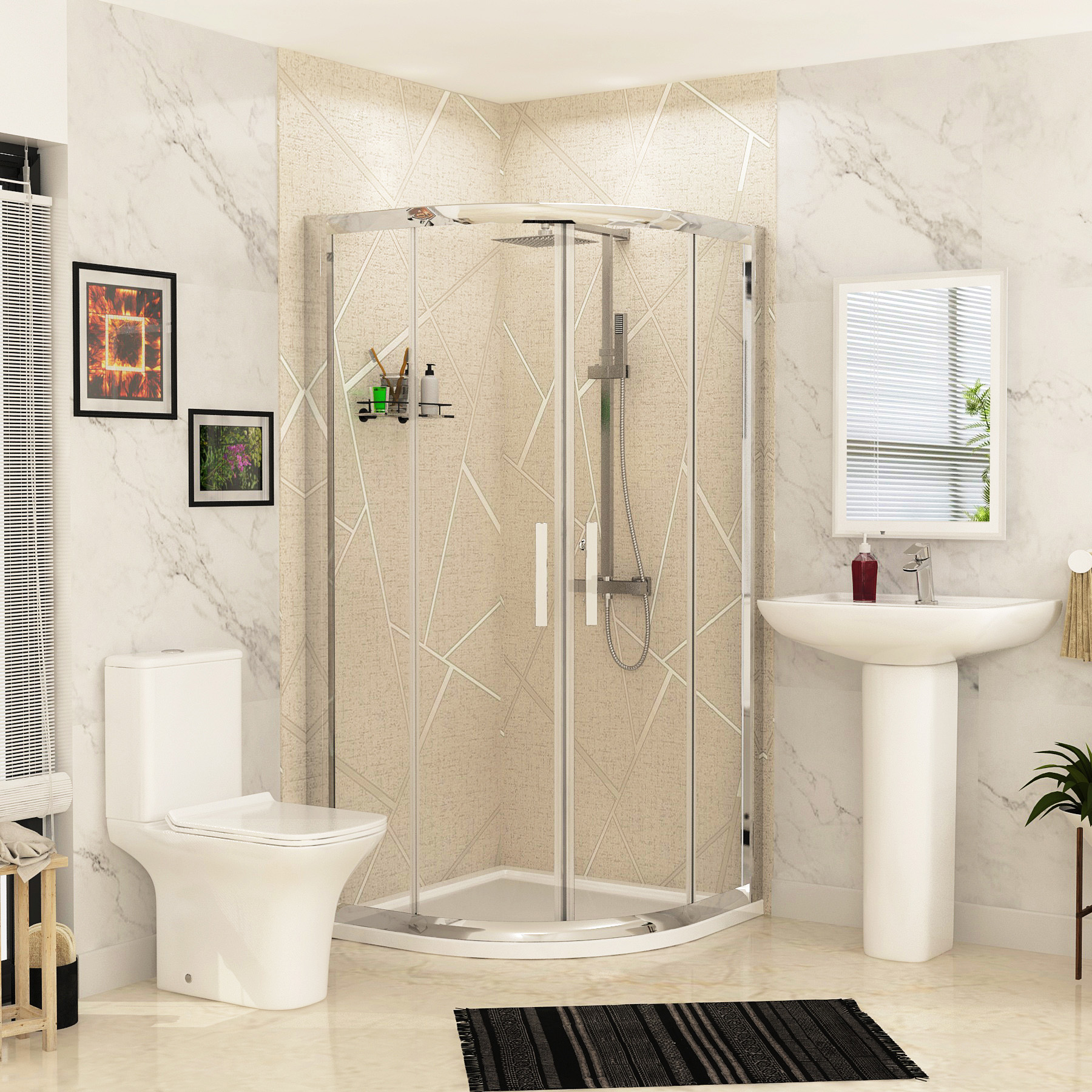 shower Enclosure Suite -  Quadrant Shower Enclosure, Toilet & Basin