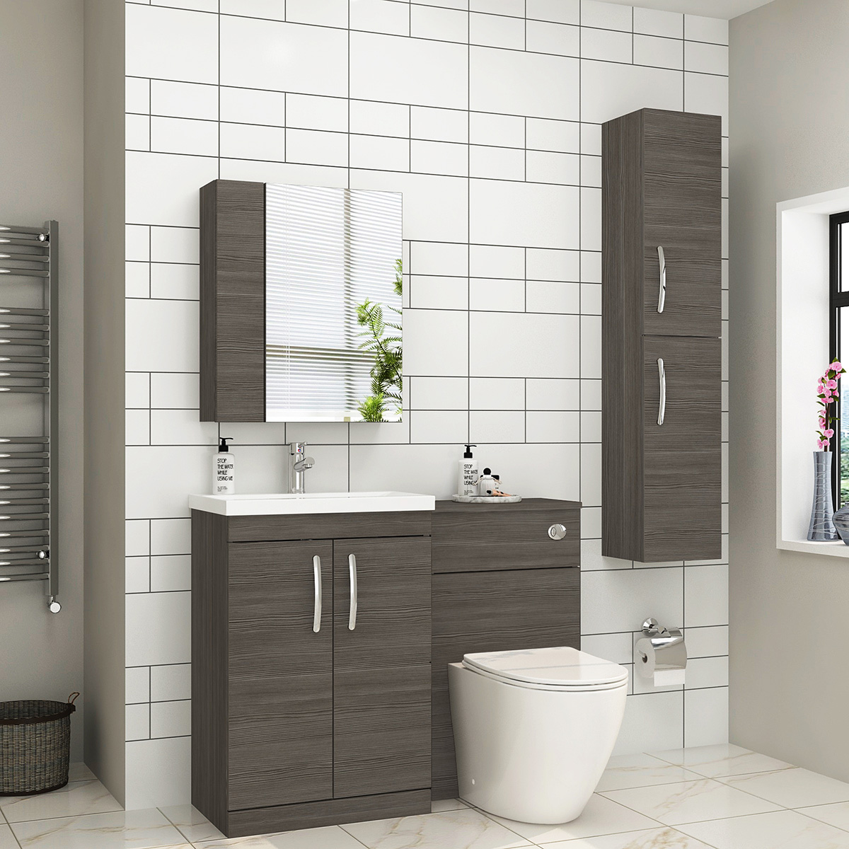Bathroom Furniture Pack - Vanity Unit and WC Unit with pan in Grey Elm Finish