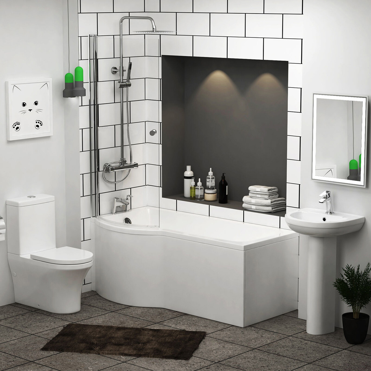 P Shaped Shower Bath Suite - Royal Bathrooms