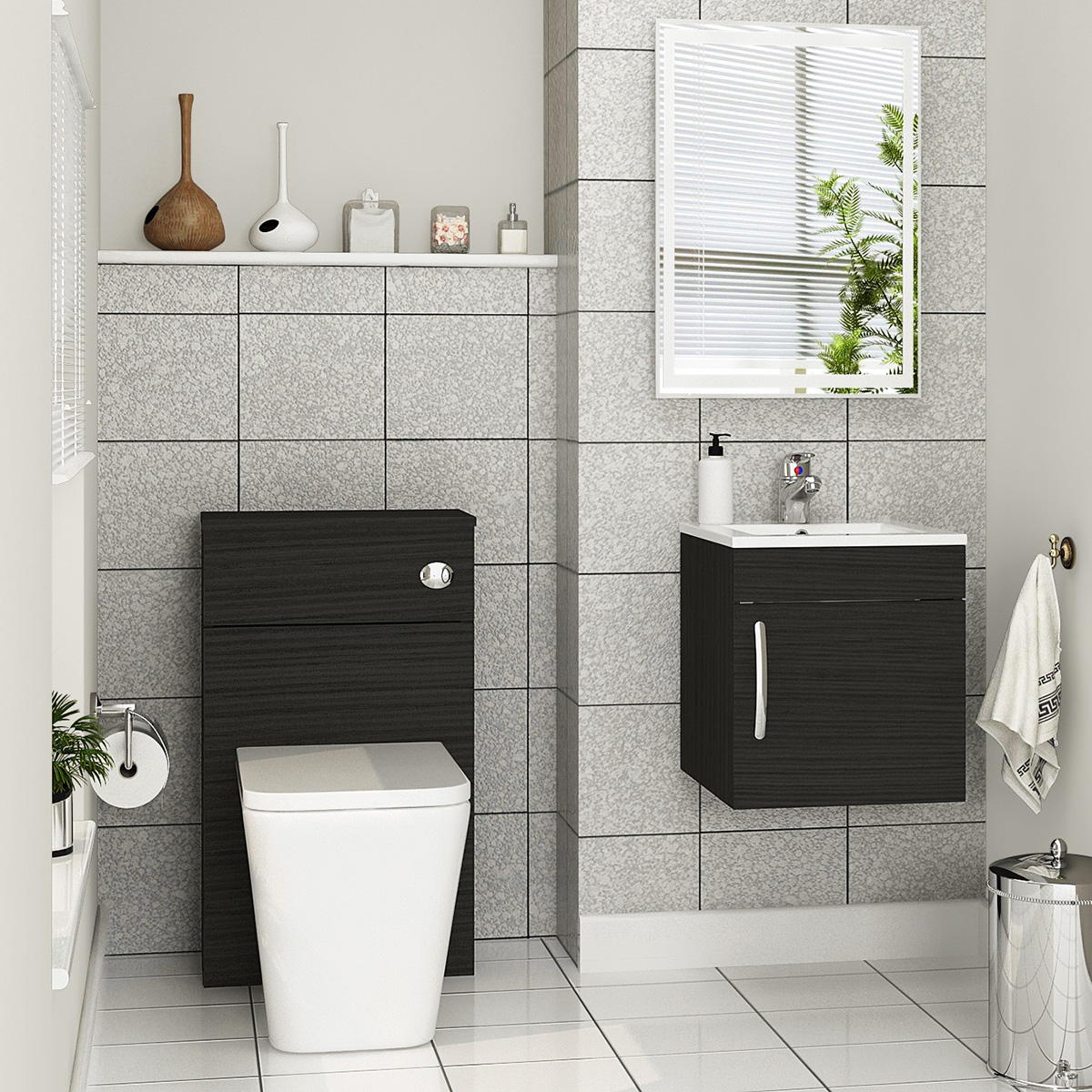 Black Bathroom Furniture Pack - Vanity Unit and WC Unit with pan