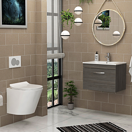 Cloakroom Suite 600mm Grey Elm 1 Door Wall Hung Vanity Unit Mid Edge Basin & Cesar Wall Mounted Toilet