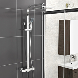 Nuie Chrome Square Thermostatic Bar Shower With Kit