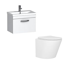 Cloakroom Suite 500mm Gloss White 1 Door Wall Hung Vanity Unit Mid Edge Basin & Cesar Wall Mounted Toilet