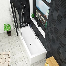 Amaze Acrylic Square Double Ended Shower Bath 1700 x 700mm + Square Shower Bath Screen & Panel