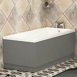 Cesar Acrylic Square Single Ended Bath 1400 x 700mm Inc MDF Indigo Grey Gloss Front & End Panels