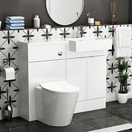 Elena 1100mm Gloss White 2 Door Floor Standing Vanity Unit with R/H Square Semi Recessed Basin & Slim Cesar BTW Toilet Pack