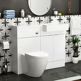 Elena 1100mm Gloss White 2 Door Floor Standing Vanity Unit with R/H Square Semi Recessed Basin & Abacus BTW Toilet Pack