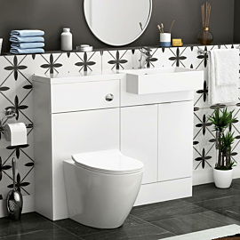 Elena 1100mm Gloss White 2 Door Floor Standing Vanity Unit with R/H Square Semi Recessed Basin & Slim Abacus BTW Toilet Pack