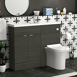 Elena 1100mm Hale Black 2 Door Floor Standing Vanity Unit with Compact Polymarble Basin & Slim Breeze BTW Toilet Pack