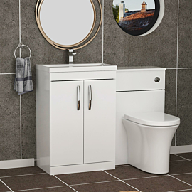 1100mm Gloss White 2 Doors Furniture Pack with Mid Edge Basin & Breeze Back to Wall Toilet