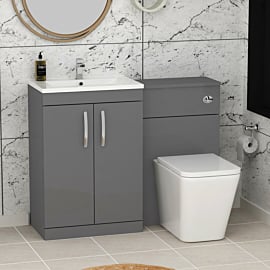 1100mm Indigo Grey Gloss 2 Doors Furniture Pack with Minimalist Basin & Elena Back to Wall Toilet