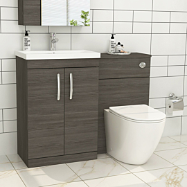 1100mm Grey Elm 2 Doors Furniture Pack with Mid Edge Basin & Slim Abacus Back to Wall Toilet