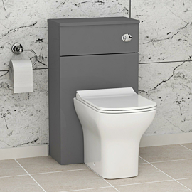 500mm Grey Gloss BTW WC Unit with Qubix Rimless Toilet Pan & Seat, Cistern