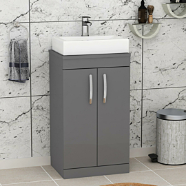 500mm Floor Standing Vanity Unit 2 Door Indigo Grey Gloss & Countertop Basin - Icona 