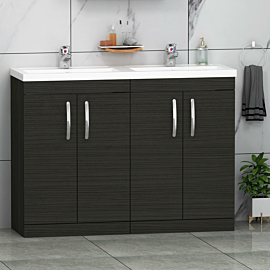 Turin 1200mm Hale Black Floor Standing 4-Door Vanity Unit Cabinet With Double Basin