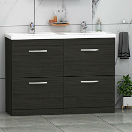 Turin 1200mm Hale Black Floor Standing 4-Drawer Vanity Unit Cabinet With Double Basin