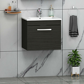 Turin 500mm Wall Hung Vanity Sink Unit 1 Drawer Hale Black - Minimalist Basin