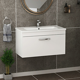 Turin 800mm Wall Hung Vanity Sink Unit 1 Drawer Gloss White - Minimalist Basin