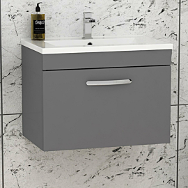 Turin 600mm Wall Hung Vanity Sink Unit 1 Drawer Indigo Grey Gloss - Minimalist Basin