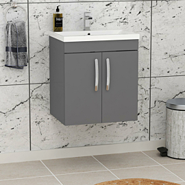 Turin 500mm Wall Hung Vanity Sink Unit 2 Door Indigo Grey Gloss - Mid-Edge Basin