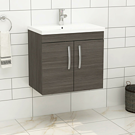 Turin 600mm Wall Hung Vanity Sink Unit 2 Door Grey Elm - Mid-Edge Basin