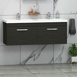 Turin 1200mm Wall Hung Vanity Sink Unit 2 Drawer Hale Black - Double Basin