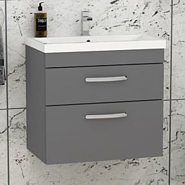 Turin 600mm Wall Hung Vanity Unit Indigo Grey Gloss 2 Drawer - Mid-Edge Sink Unit