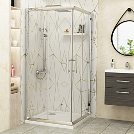 Plaza 700 x 700mm Square Corner Entry Shower Enclosure with Pearlstone Tray - Sliding Door