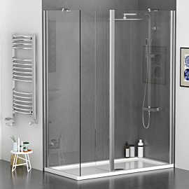 8mm 1600 x 800mm Walk In Shower Enclosure with Shower Tray and Flipper Panel