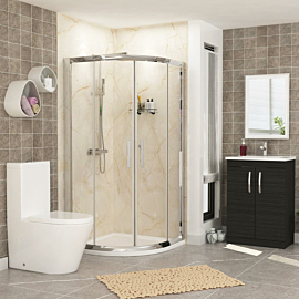  Quadrant Shower Enclosure Suite with Cesar Toilet & 600mm Hale Black 2-Door Vanity Unit