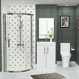760 / 860mm Single Quadrant Shower Enclosure En-Suite With Amaze Toilet & 600mm Gloss White 2 Door Vanity Unit