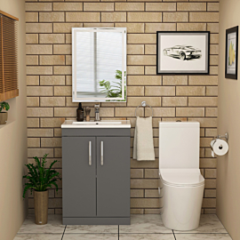 Cloakroom Suite 500mm Indigo Grey Gloss 2 Door Floor Standing Vanity Unit Basin with Cesar Toilet - Optional Seat 