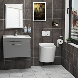 Cloakroom Suite 600mm Indigo Grey Gloss 1 Door Wall Hung Vanity Unit Mid Edge Basin & Cesar Wall Mounted Toilet