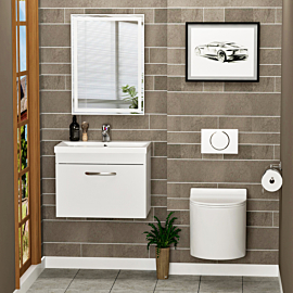 Cloakroom Suite 600mm Gloss White 1 Door Wall Hung Vanity Unit Mid Edge Basin & Cesar Wall Mounted Toilet