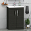 Turin 600mm Floor Standing Vanity Sink Unit Hale Black 2 Door - Mid-Edge