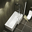 Modern Qubix 1500 x 850mm Right Hand L Shaped Shower Bath tub with Pivot Screen & Front Panel
