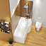 Abacus 1600 x 850mm Curved P-Shaped Bath tub with Front Panel & Shower Screen with Towel Rail - Left / Right Hand