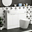 Elena 1100mm Gloss White 2 Door Floor Standing Vanity Unit with L/H Curved Semi Recessed Basin & Cesar BTW Toilet Pack