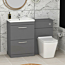 1100mm Indigo Grey Gloss 2 Drawer Furniture Pack with Mid Edge Basin & Slim Elena Back to Wall Toilet