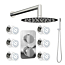 250mm Twin Thermostatic Shower Valve with Slimline Round Wall concealed Shower Set, 6 Body Jets and Handset Triple Function - Chrome