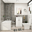 1600 X 700mm Breeze Curved Single Ended Bath + Rimless Close Coupled Toilet & White Floor Standing Vanity Unit