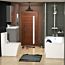 1700 X 850mm Left Hand L Shaped Shower Bath with Front Panel + Shower Screen, Wall Hung Vanity Unit + Close Coupled Toilet
