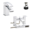 Kartell Flair Dual Lever Bath Shower Mixer And Basin Sink Tap + Free Waste Solid Brass with Chrome Finish