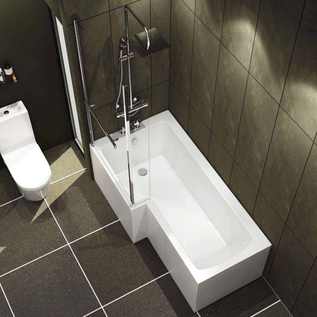 L Shaped Shower Bath with Fixed Screen - Royal Bathrooms